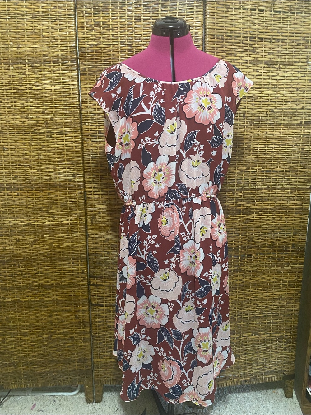 EUC loft outlet, dark, red, pink, navy blue Floral Sleeveless Dress  XL